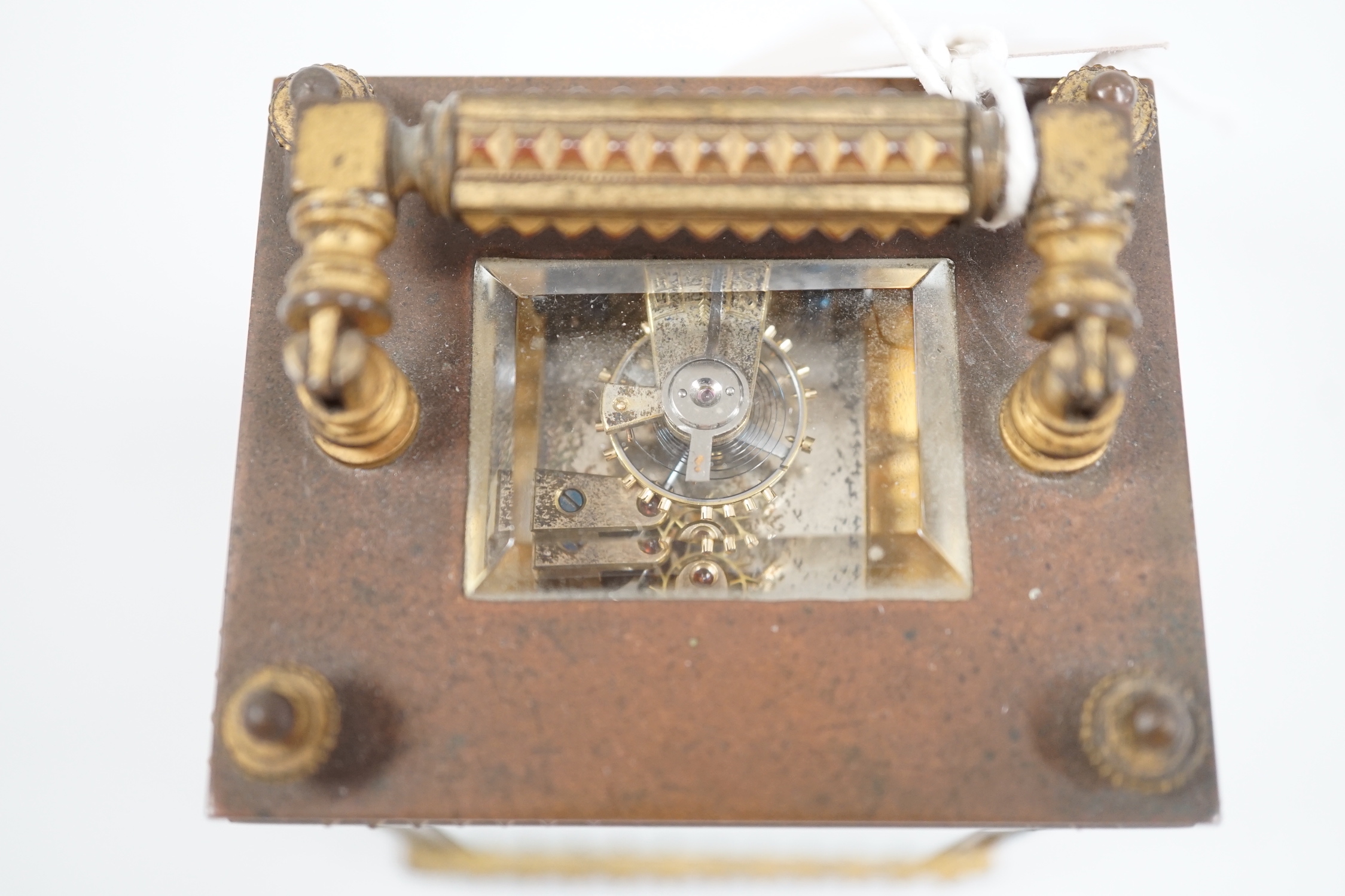 A French brass presentation carriage timepiece, 11cm high